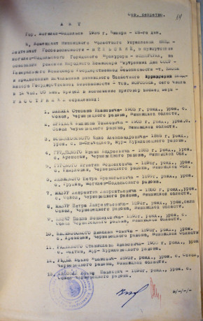 Акт розстрілу в м. Могилів-Подільський 28.01.1938