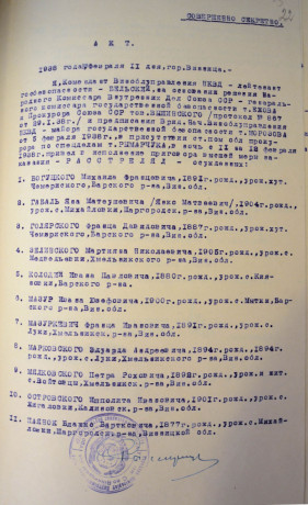 Акт розстрілу в м. Вінниця 12.02.1938
