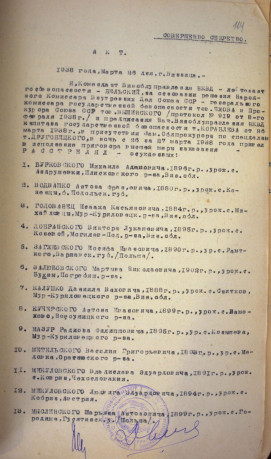 Акт розстрілу в м. Вінниця 27.03.1938 р.