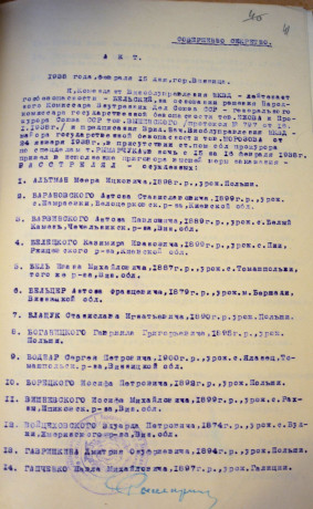 Акт розстрілу в м. Вінниця 16.02.1938 р.