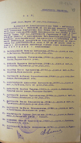 Акт розстрілу в м. Вінниця 28.03.1938 р.