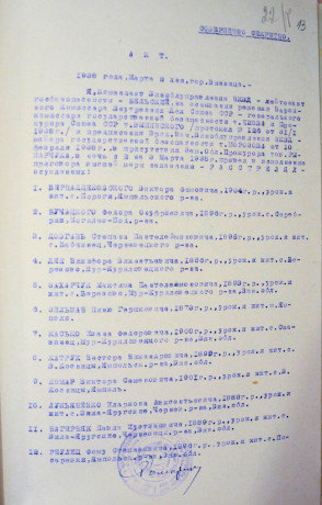 Акт розстрілу в м. Вінниця 03.03.1938 р.