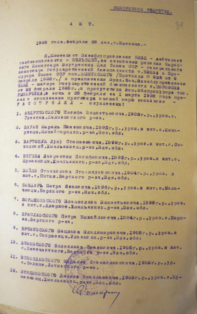Акт розстрілу в м. Вінниця 01.03.1938 р.