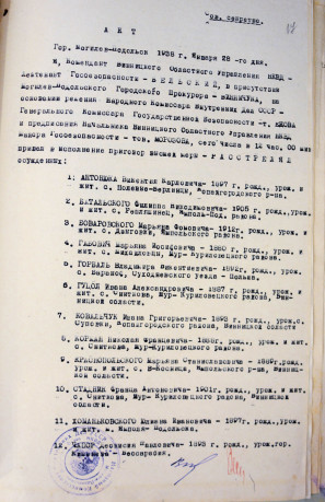 Акт розстрілу в м. Могилів-Подільський 28.01.1938