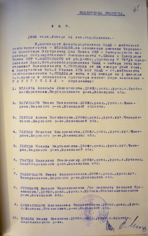 Акт розстрілу в м. Вінниця 01.02.1938 р.